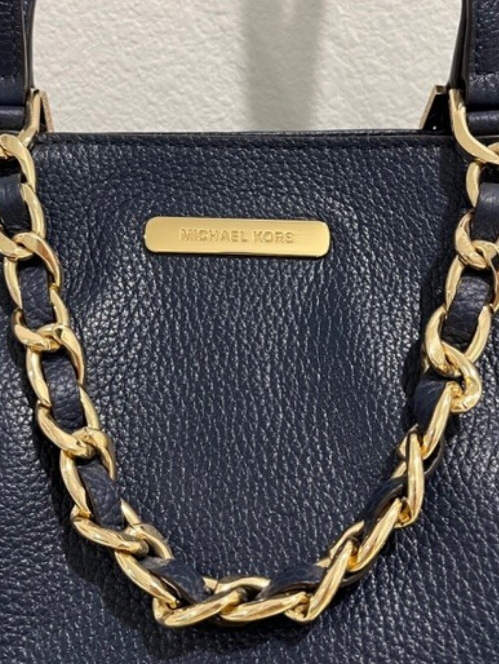 Michael Kors Navy Pebbled Leather Large Harper Tote W/Goldtone Trim New With Tag - Picture 3 of 16